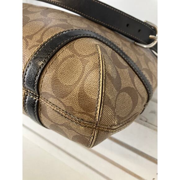 COACH F19823 TAN SIGNATUE PRINT PVC LEATHER SHOULDER BAG - Picture 8 of 16